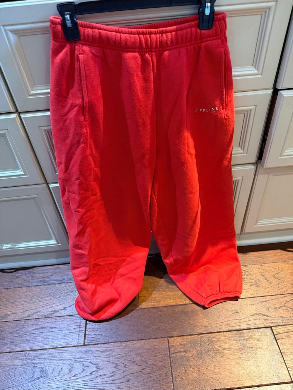 aerie Red Fleece Track Pants with 'Offline' Detail